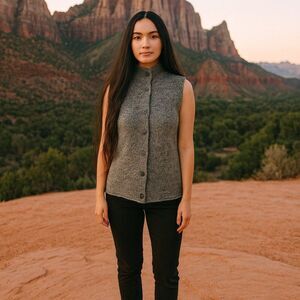 J. Jill Gray Marled Knit Sweater Vest Medium Petite